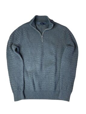 Denver Hayes Men’s Charcoal Grey Quarter-Zip Textured Knit Sweater – Size Medium